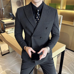 British Style Double Breasted Design Men's Suit Formal Business Slim Fit Casual Suits