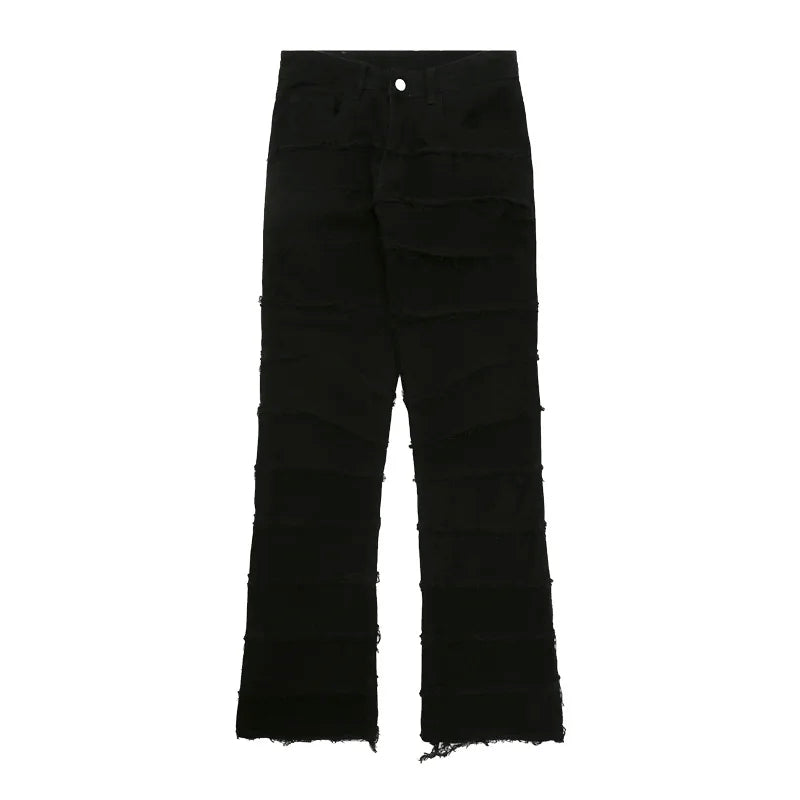 Waxed Jeans Mens High Street Retro Straight Ripped Pencil Pants Oversize