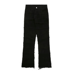 Waxed Jeans Mens High Street Retro Straight Ripped Pencil Pants Oversize