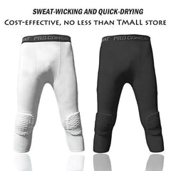 Men's Safety Anti-Collision Pants Basketball Training 3/4 Tights Leggings With Knee Pads