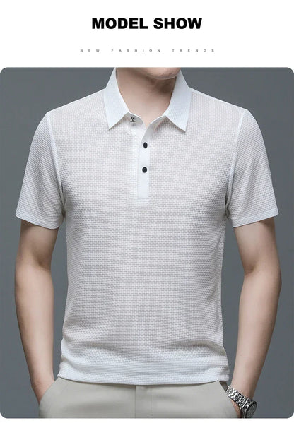 Brand Clothes Summer New Men's Short Sleeve T-shirt Ice Silk Cool and Breathable POLO Shirt Business Casual Sweat-absorbing Top
