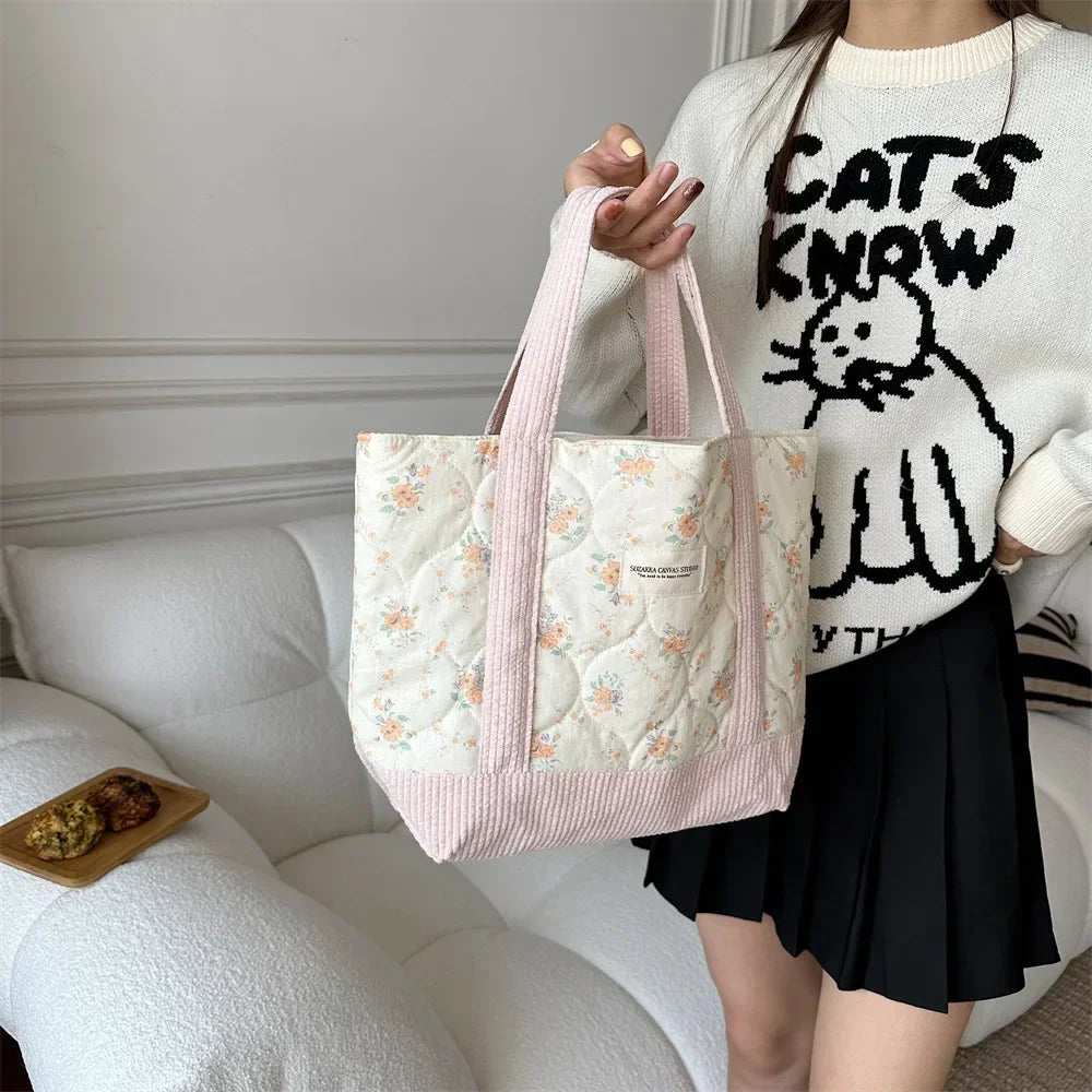 Sweet Floral Women's Bento Handbags Retro Patchwork Ladies Tote Shoulder Bag
