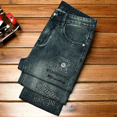 Black Gray Jeans Men's Slim Fit Ankle-Tied Trendy Fashion Blue Elastic