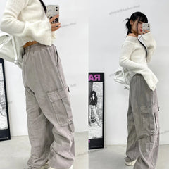 Casual Washed Jeans Women High Waist Lace-up Loose All-match Wide Leg Pants