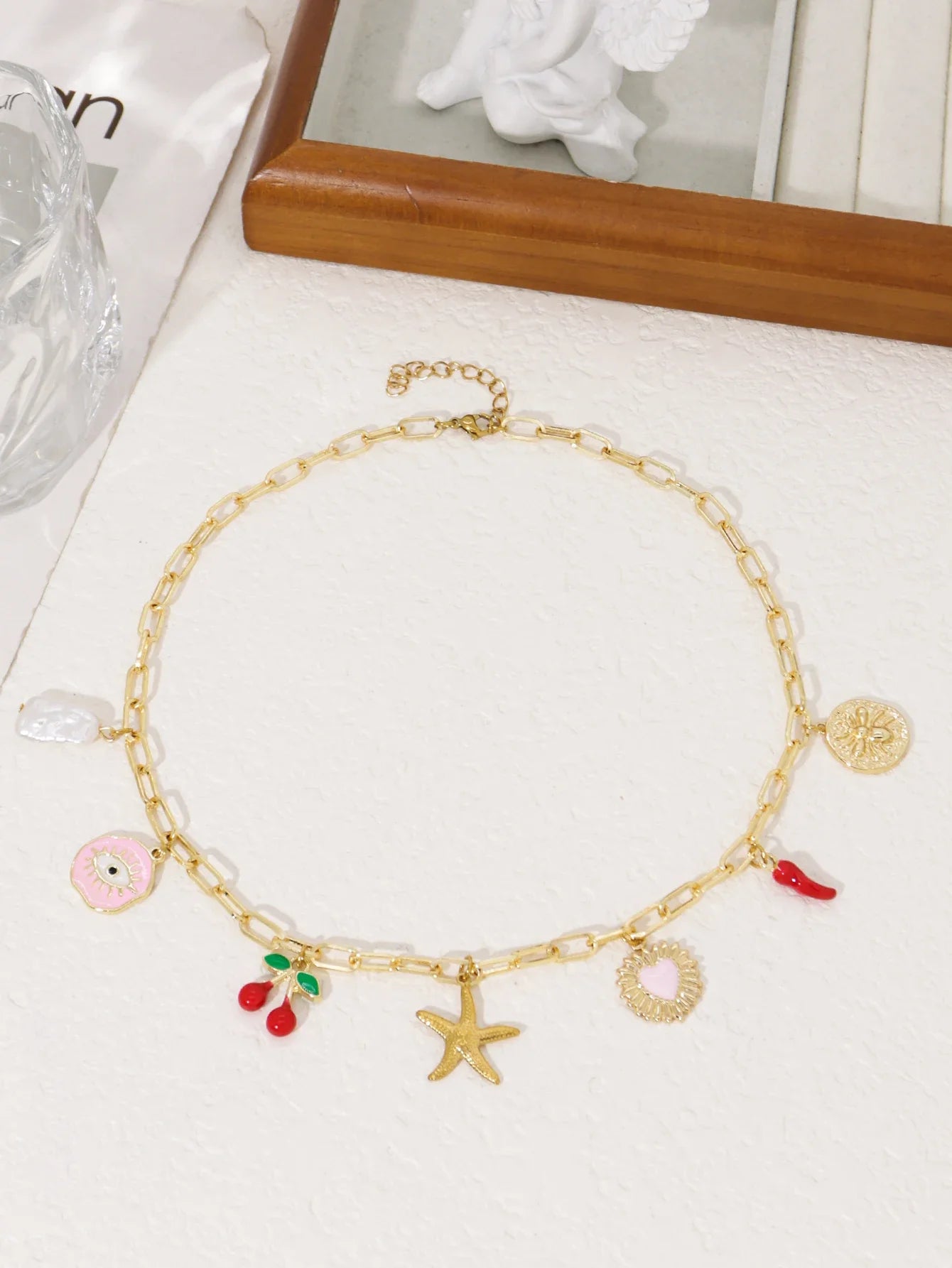 Dopamine Cherry Starfish Chili Peppe Pendant for Women Charm Chain Necklace Beach Jewelry Vacation Gift