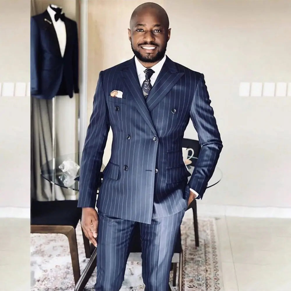 Tuxedo for Mens: Male Suit Blue Formal Casual Wedding Tuxedo 2 Piece Business Peak