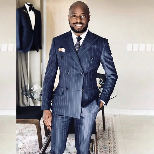 Tuxedo for Mens: Male Suit Blue Formal Casual Wedding Tuxedo 2 Piece Business Peak