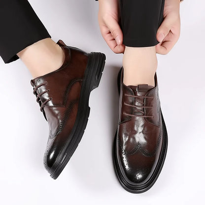 Golden Sapling Elegant Brogue Shoes for Men Party Oxfords Flats Genuine Leather Men's Formal Wedding Shoe Casual Business Loafer