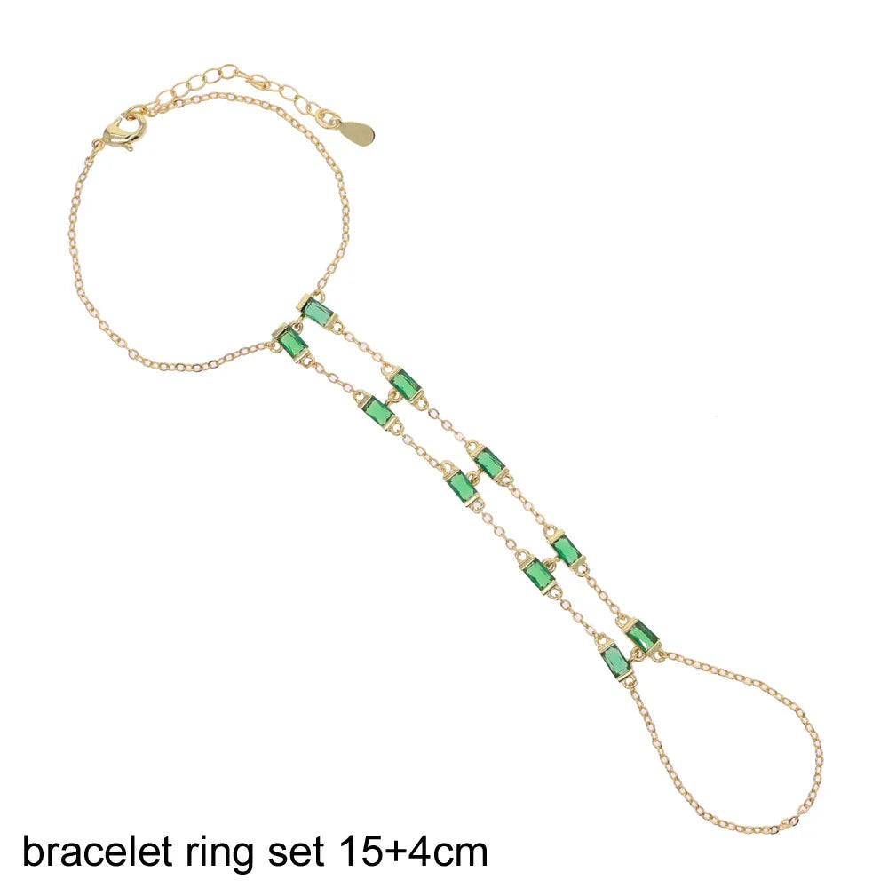 2025 New Geometric Marquise Cubic Zirconia CZ Paved Double Wrist Hand Chain Bracelet Simple Fashion Women Finger Slave Jewelry