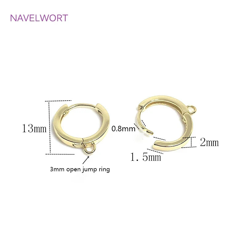 14K Gold Plated Brass Earrings Hooks Round Hoop Earrings,Earring Fixtures,Fasteners For Earrings,DIY Earring Making Accessories
