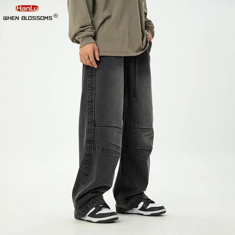 Harajuku Vintage Blue Cargo Jeans Men's Oversized Grunge Y2K Denim Pants Hip Hop