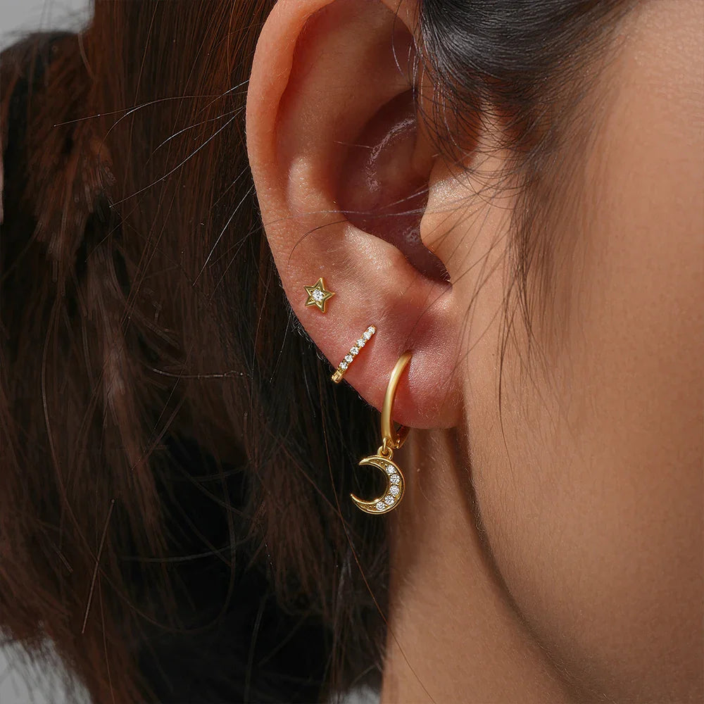 ROXI 925 Sterling Silver 3PCS DIY Hoop Earring With Piercing Stud Earring Set Women Men Party Wedding Jewelry Set pendientes 925