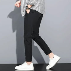 Black Social Tailoring Male Suit Trousers Business Men's Summer Pants 9 Cropped