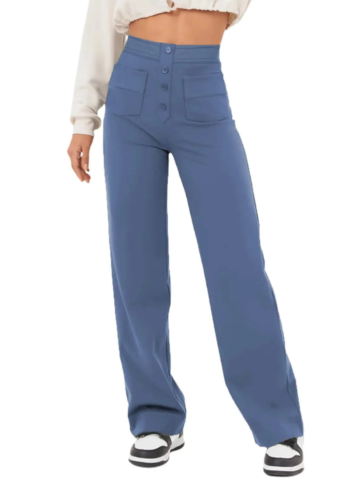 2024 Spring Autumn Women Multiple Button Pocket Straight Leg Pants