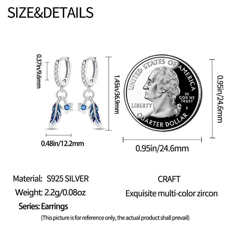 New in 925 Silver Romantic Feather Moon Stars Dream Catcher Earrings For Women Trending Fashion Jewelry Creative Birthday Gifts