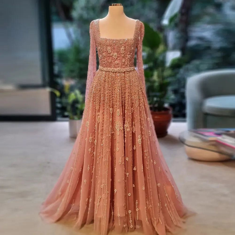 Evening wear Dresses: Evening Dresses for Women Wedding Square Neck Cap Sleeves