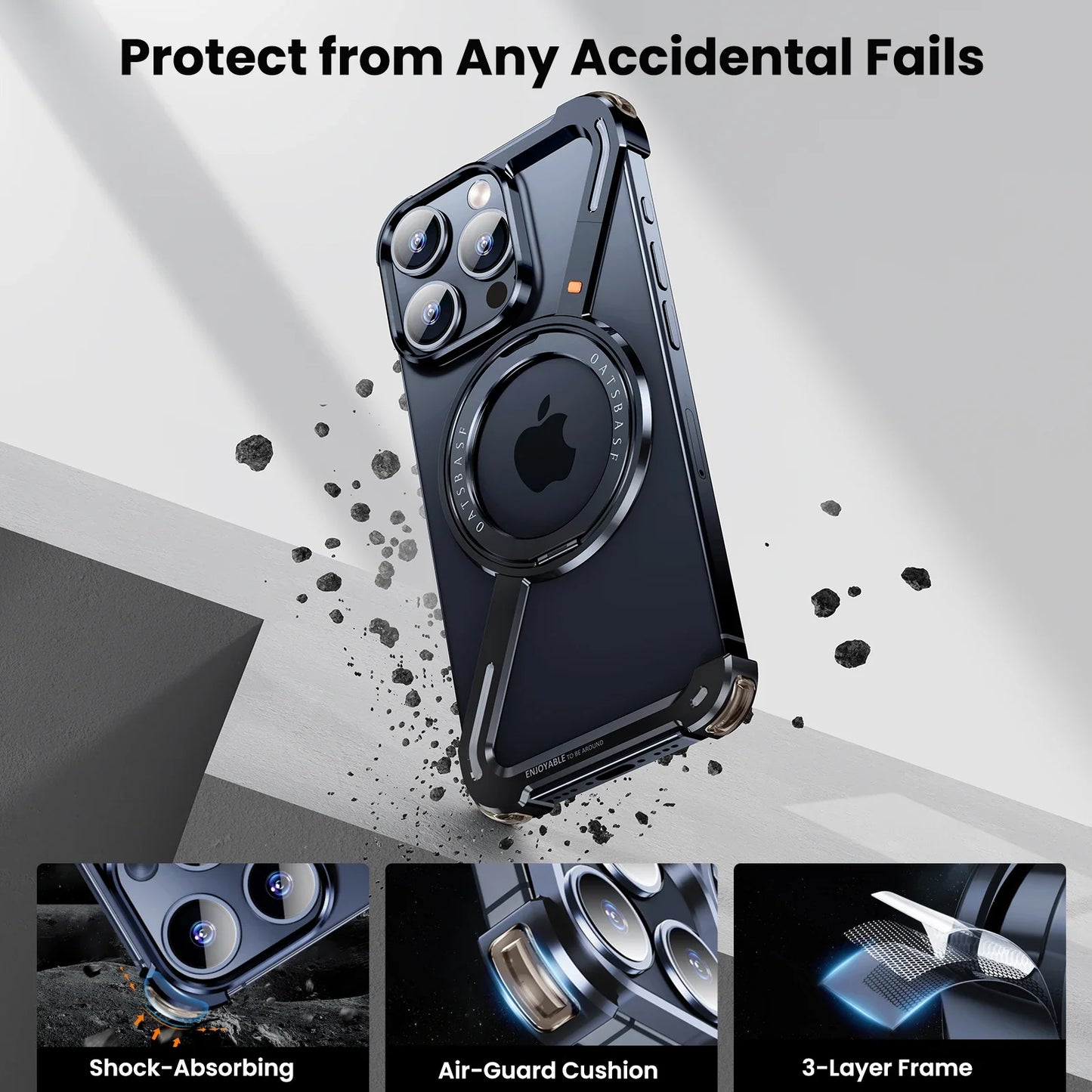 Magnetic Z Shape Metal Phone Case For iPhone 17 Air 15 16 Pro Max Shockproof Bumper With 360° Rotation Holder Protective Cover