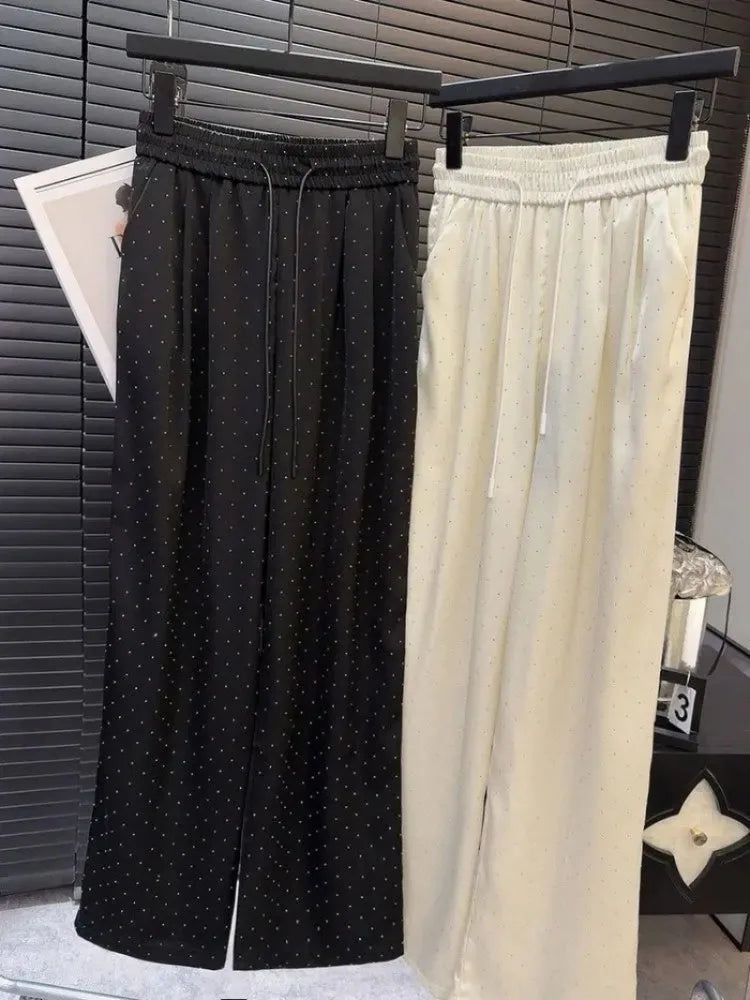 Spring Summer Women Pants High End Beading Loose Straight Trousers