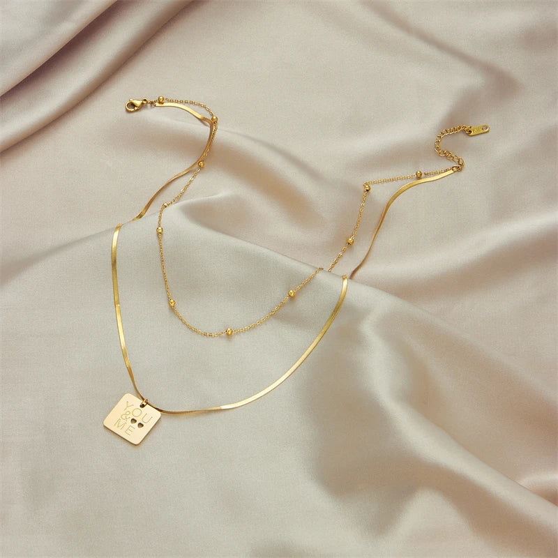 Stainless Steel Geometry Star Moon Butterfly Pendant Multilayer Chain Choker Necklace
