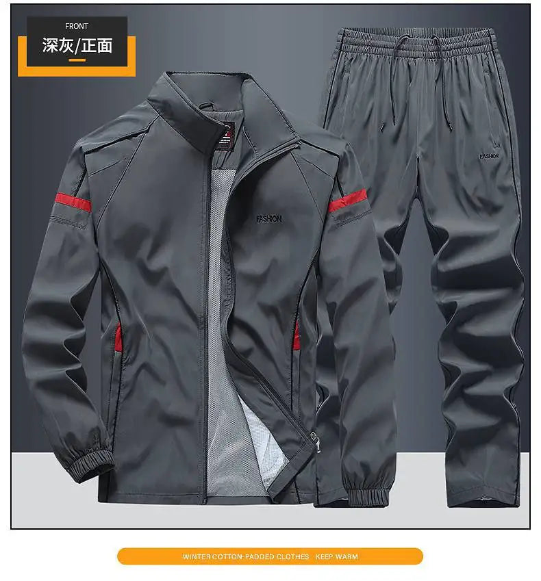2025 Casual Windproof Running Sets Sportswear Men's Jogging Sport Jacket+Pants Sweatsuit Plus Size Breathable Workout Clothes