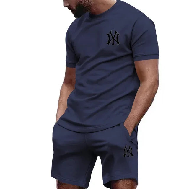 men's two-piece sportswear short sleeved T-shirt and pants set running and fitness sportswear summer