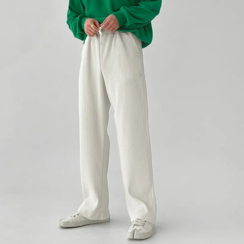 Mens Streetwear Pleated Casual Straight-leg Pants Man Running Jogging Sweatpants