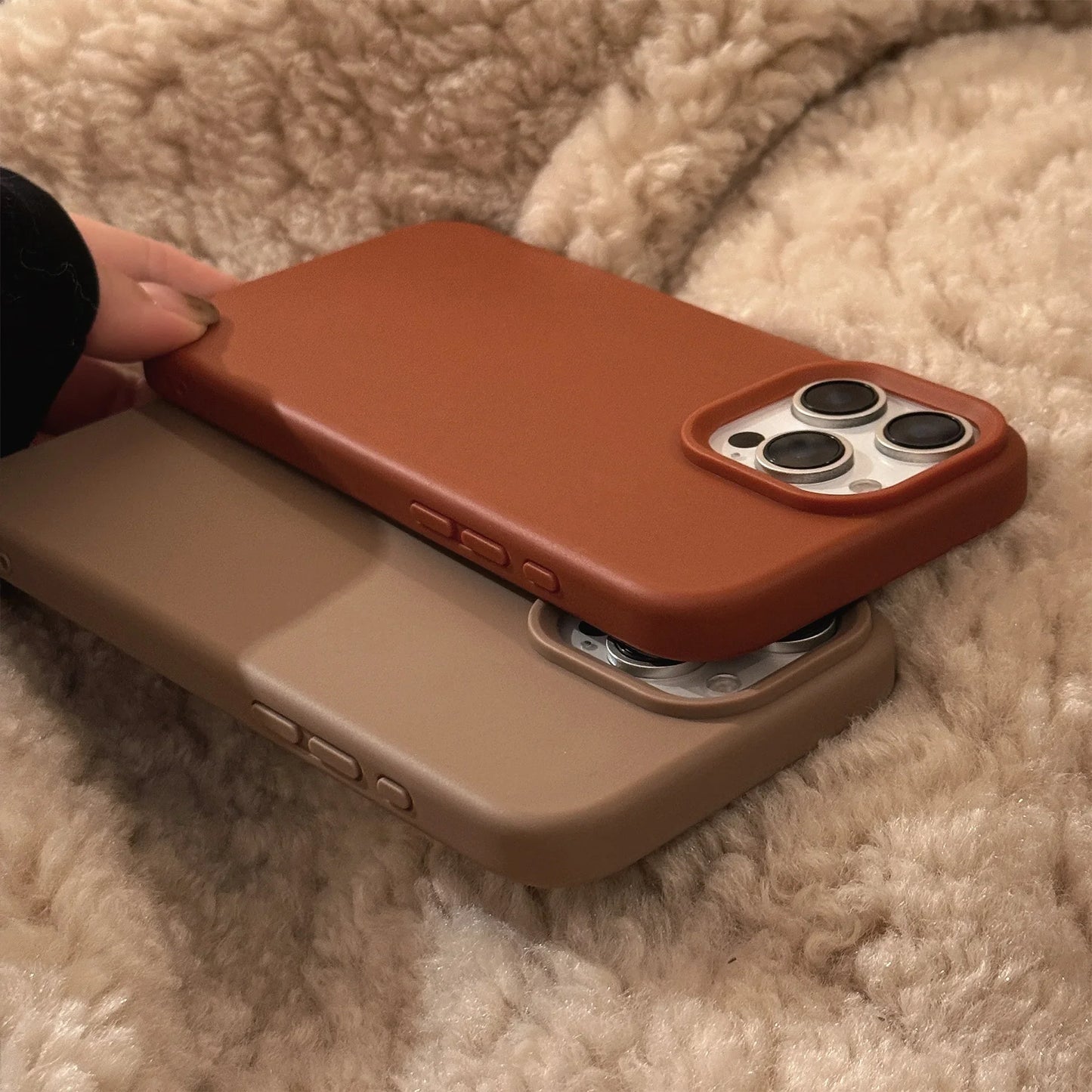 Minimalist Brown Gray Cream White Phone Cases for iPhone 16 Plus Pro Max 15 14 13 12 11 Winter Style Protective Phone Covers