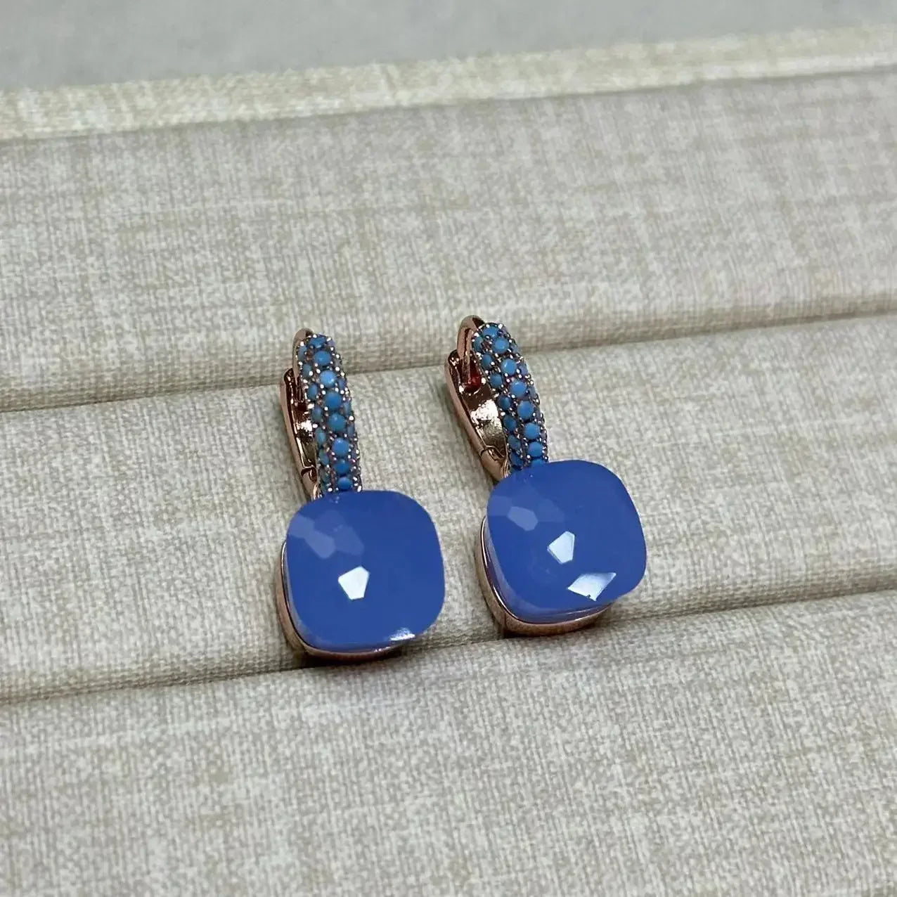 10.6mm Nudo Earrings Inlay Turquoise Zircon For Women Blue Topaz Drop Candy Square Crystal Earring Fashion Jewelry Gift