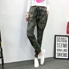 Womens Elastic Band Camouflage Trousers Autumn Breathable Jogger Harem Pants