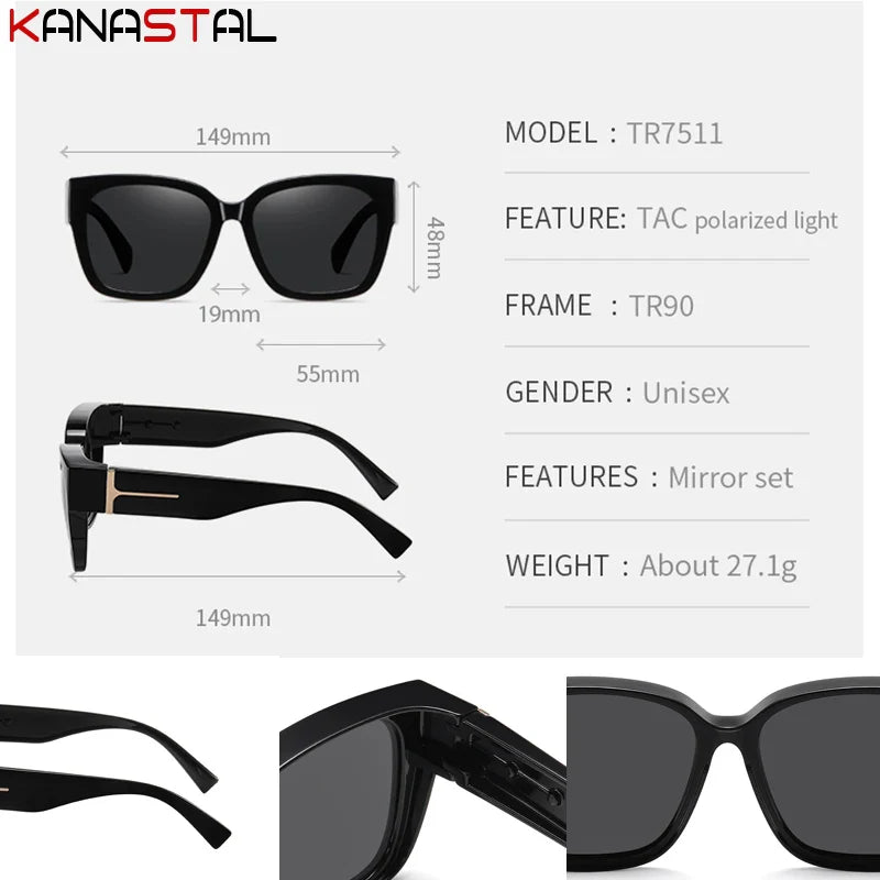 Women Polarized Sunglasses Men UV400 Night Vision Sun Glasses TR90 Big Eyeglasses Frame Driving Beach Anti Glare Shade Eyewear