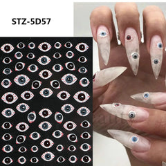 STZ-5D Halloween Nail Art Relief Sticker Horror Decals Parts Nail