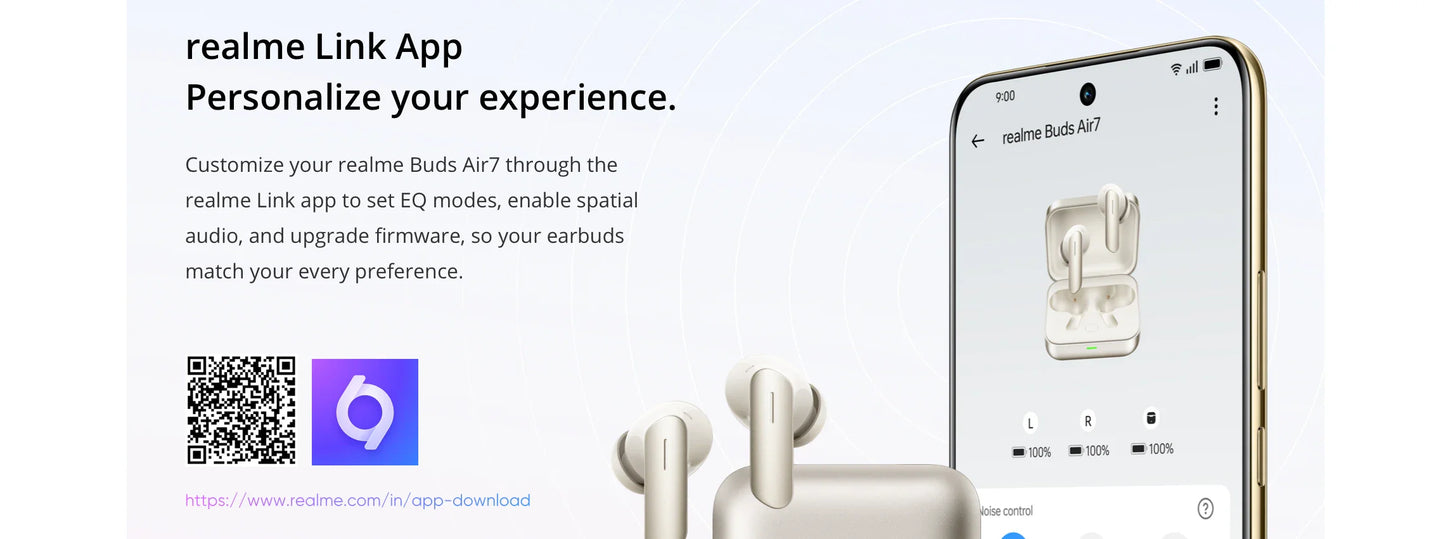 Global Version realme Buds Air 7 TWS Earphone 52dB Noise Cancellation 52 Hours Battery Life 12.4mm Bass Driver LHDC 5.0 IP55