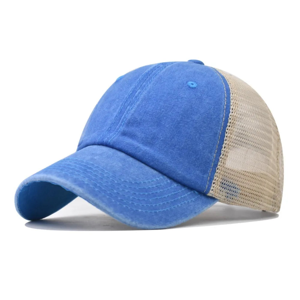 Vintage Washed Cotton Baseball Cap Women Men UV Protection Breathable Mesh Cap Visor Adjustable Hip Hop Caps