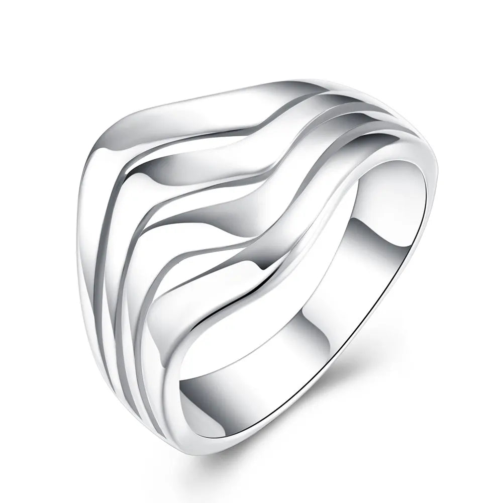 DOTEFFIL 925 Sterling Silver Four Lines Smooth Ring For Woman Man Fashion Wedding Engagement Party Gift Charm Jewelry
