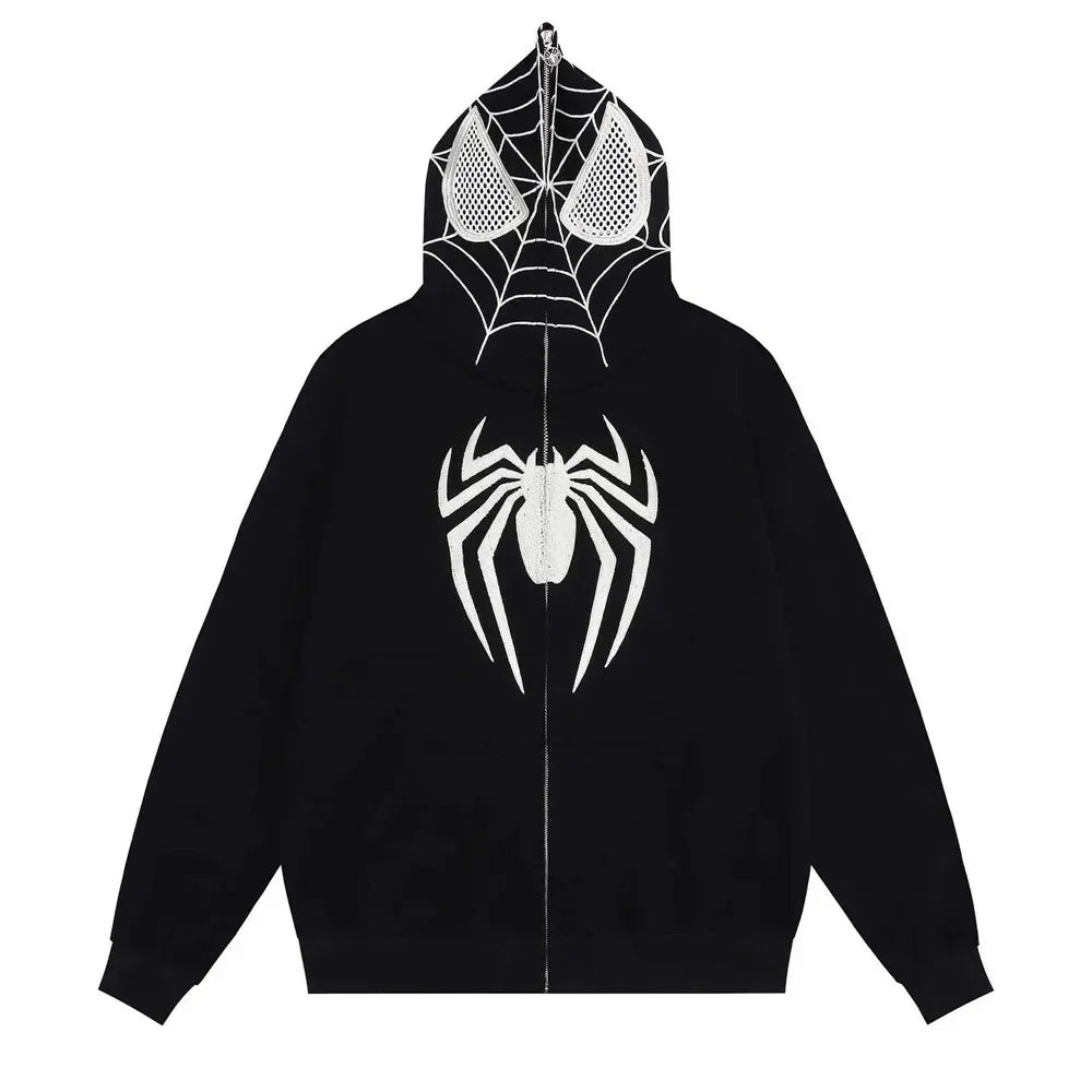 Streetwear Zip Up Hoodie Men Women Y2K Gothic Embroidery Hoodie