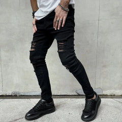 Men High street Hip hop Style Ripped Skinny Pencil Jeans Men Stylish Slim