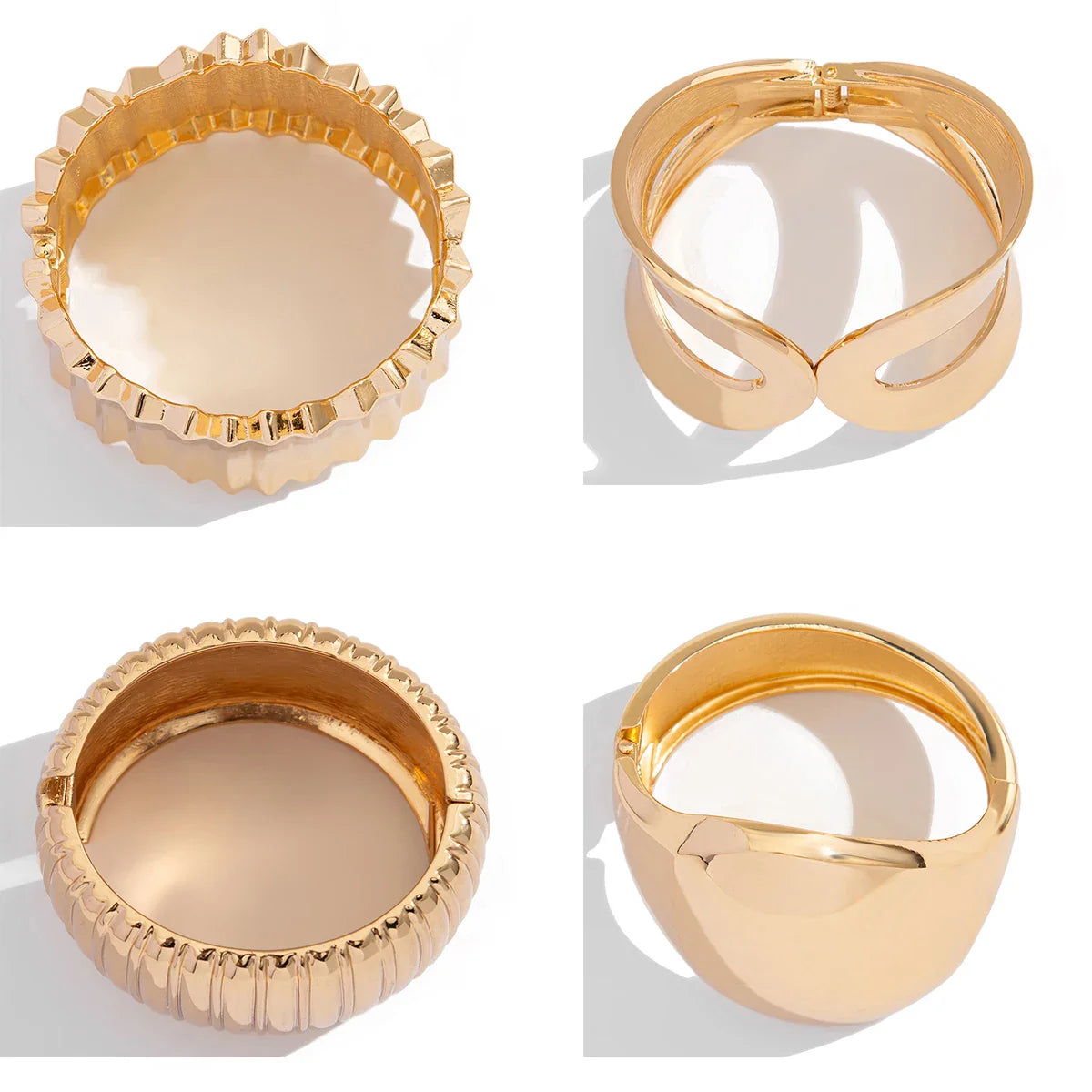 KunJoe Fashion Design Smooth Gold Color Chunky Spring Bangles for Women Exaggerated Geometric Wide Open Cuff Bracelet Unisex Men