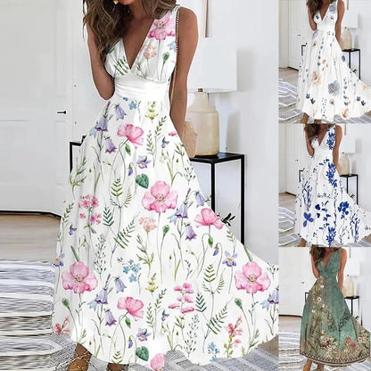 Women's V-Neck Party Swing Dress Boho Floral Beach Dress Holiday Summer Dresses Plus Size Fashion Clothing For Happy 2024