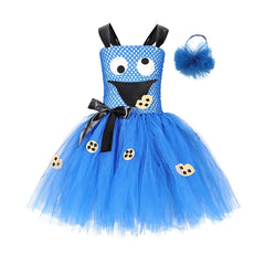 Halloween Cookie Monster Costume For Girl Lace Dress Festive Kid Up Sling Bow