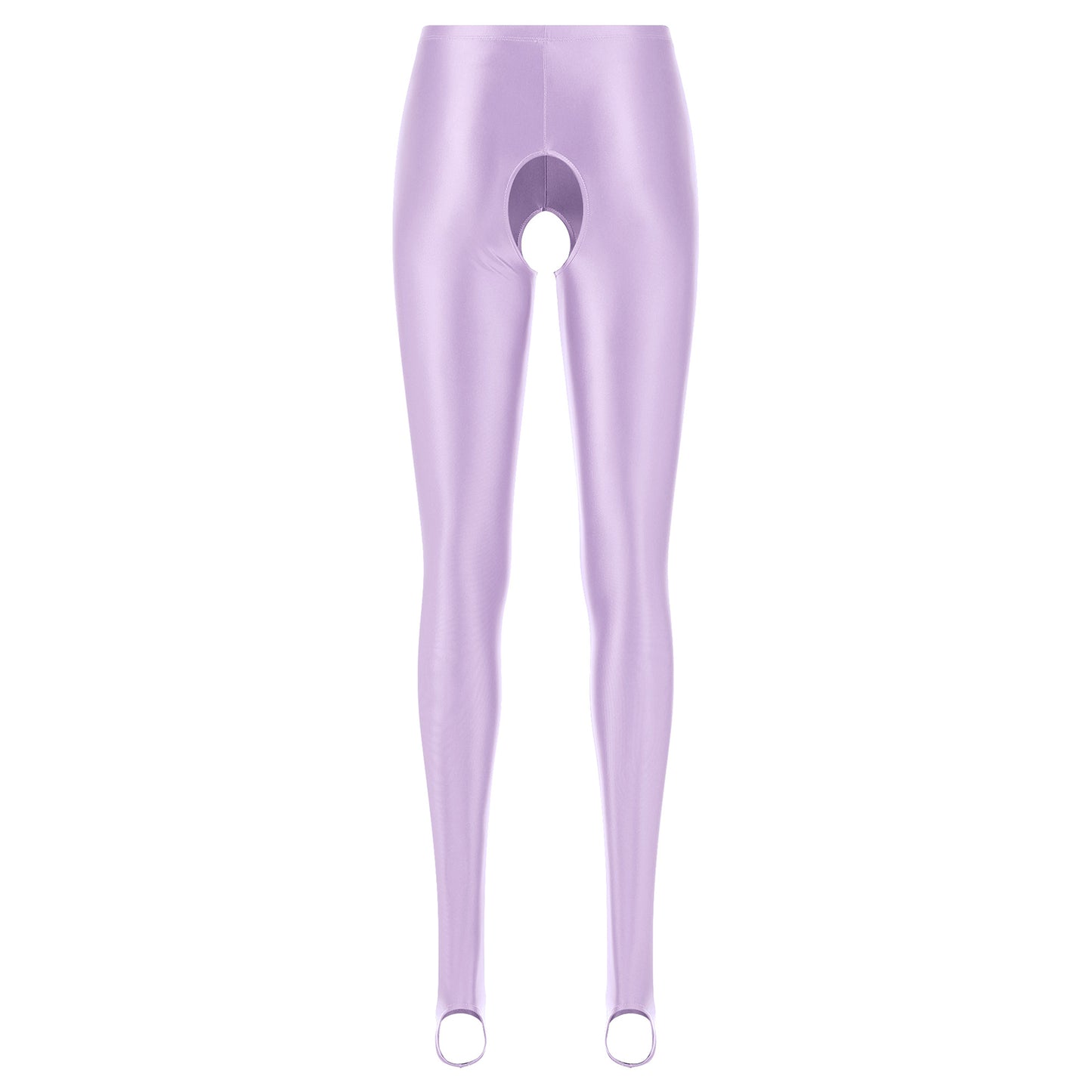 Womens Lingerie Glossy Open Crotch Stirrup Tights Leggings Stretchy Smooth Mid Waist