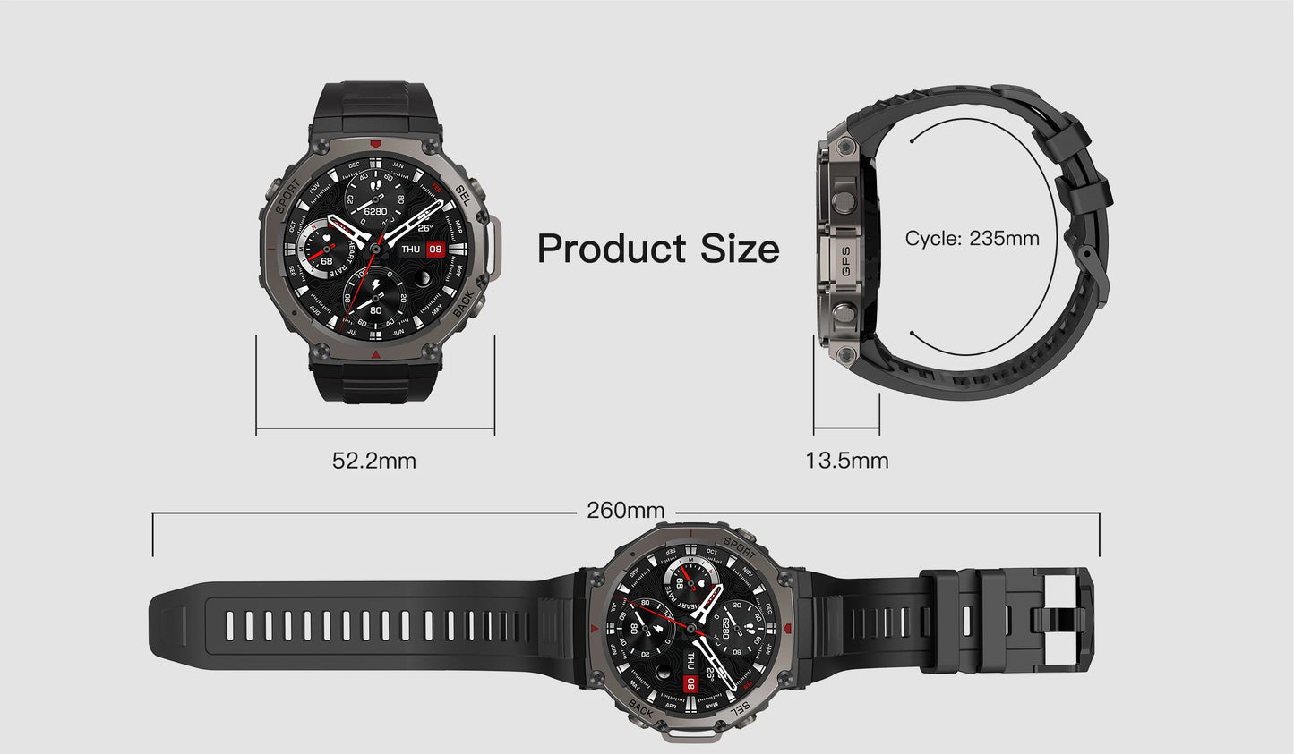 T-Rex 3 Ultra GPS Smart Watch 5 ATM Waterproof Built-in Dual-band GNSS Compass Military 170+ Sport Smartwatch Men 2025 New Watch
