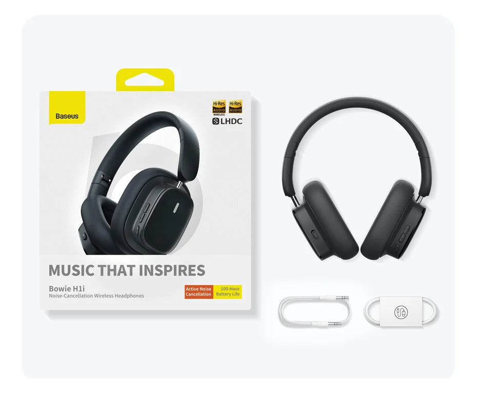 Baseus Bowie H1i Wireless Headphones Bluetooth 5.3 Active Noise Cancellation Headsets Overhead Hi-res Spatial Audio Headphone