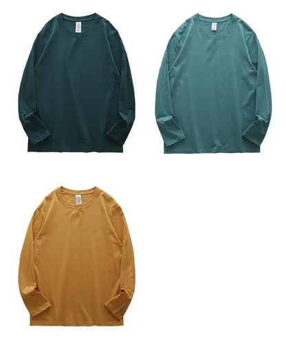 DUKEEN Men's 260G Long Sleeve T Shirts 2025 Spring Pure Cotton Solid Color Basic Crew-Neck Undershirt Men's Loose Tops 11 Color