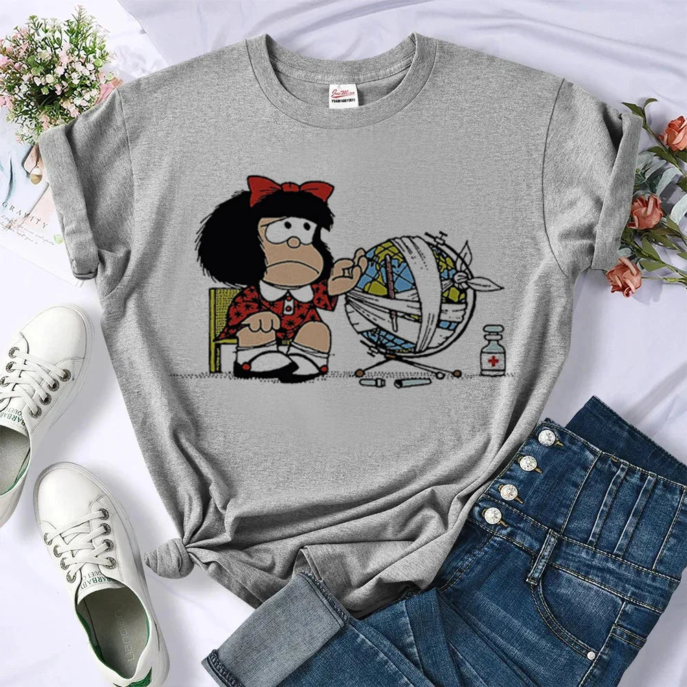 Mafalda tshirt women designer graphic manga Tee girl harajuku comic streetwear clothes