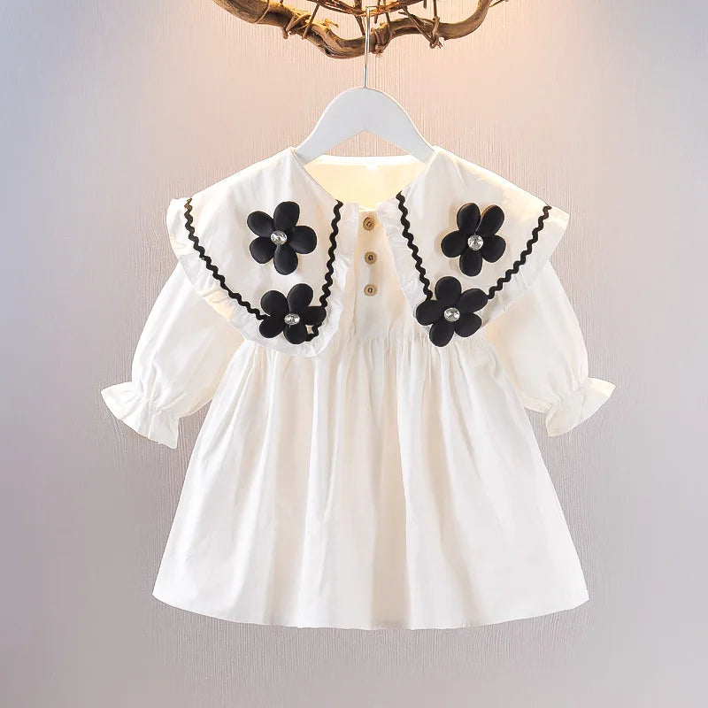 Children's Korean version Dress Spring and Autumn Fashion Girl's Pure Cotton Flower
