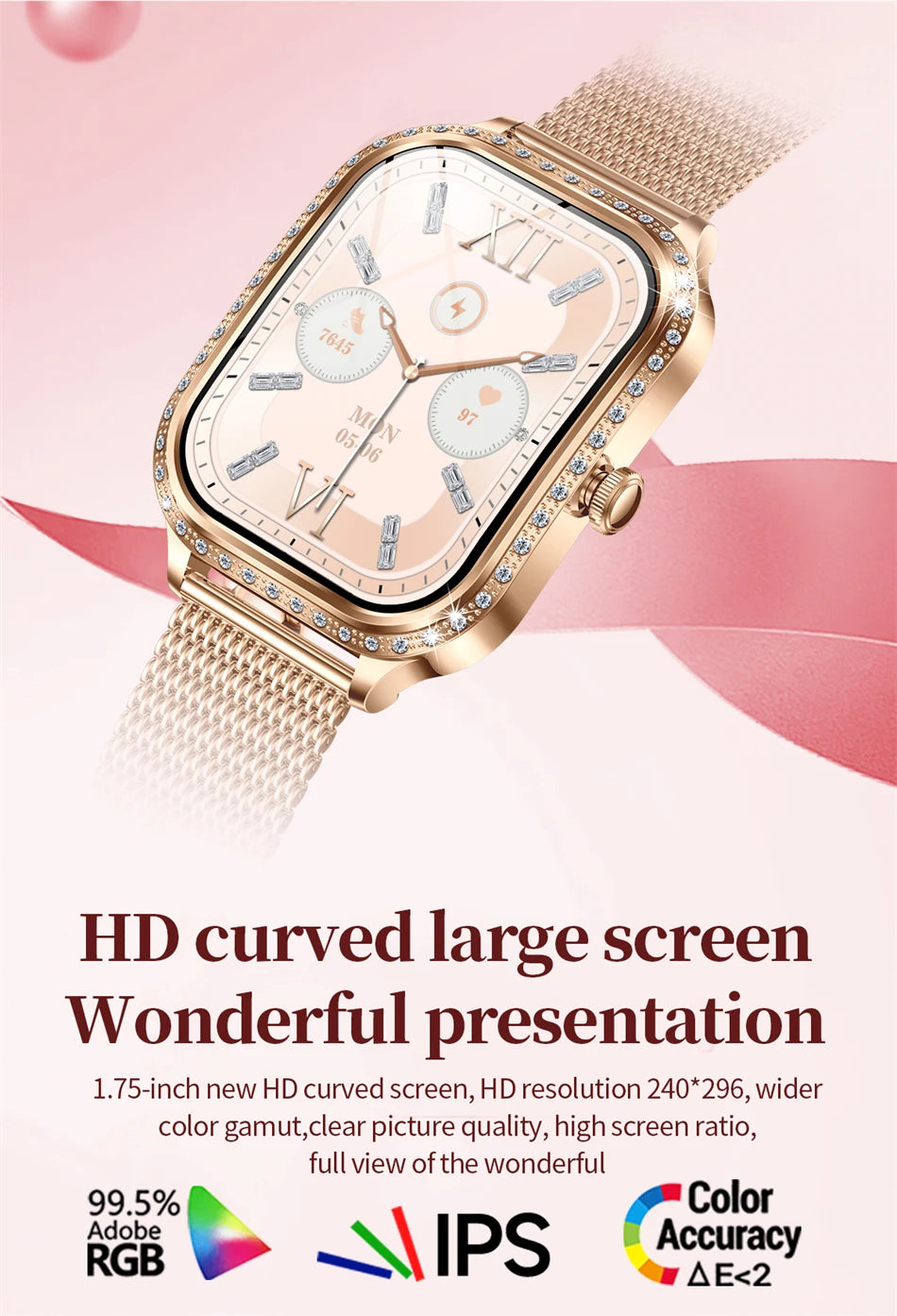New Luxury Smart Watch Women 1.75" HD Display Heart Rate Sport Fitness IP68 Waterproof Bluetooth Call Smartwatch For Lady Gift
