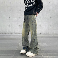 Vintage Flared Jeans Men Wide Leg Baggy Trousers Autumn Streetwear