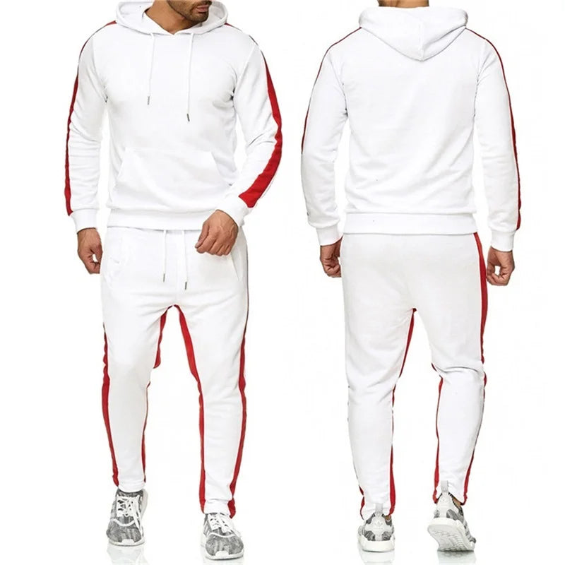 Casual autumn and winter long-sleeved men's 2-piece sports suit color block striped breathable sports suit