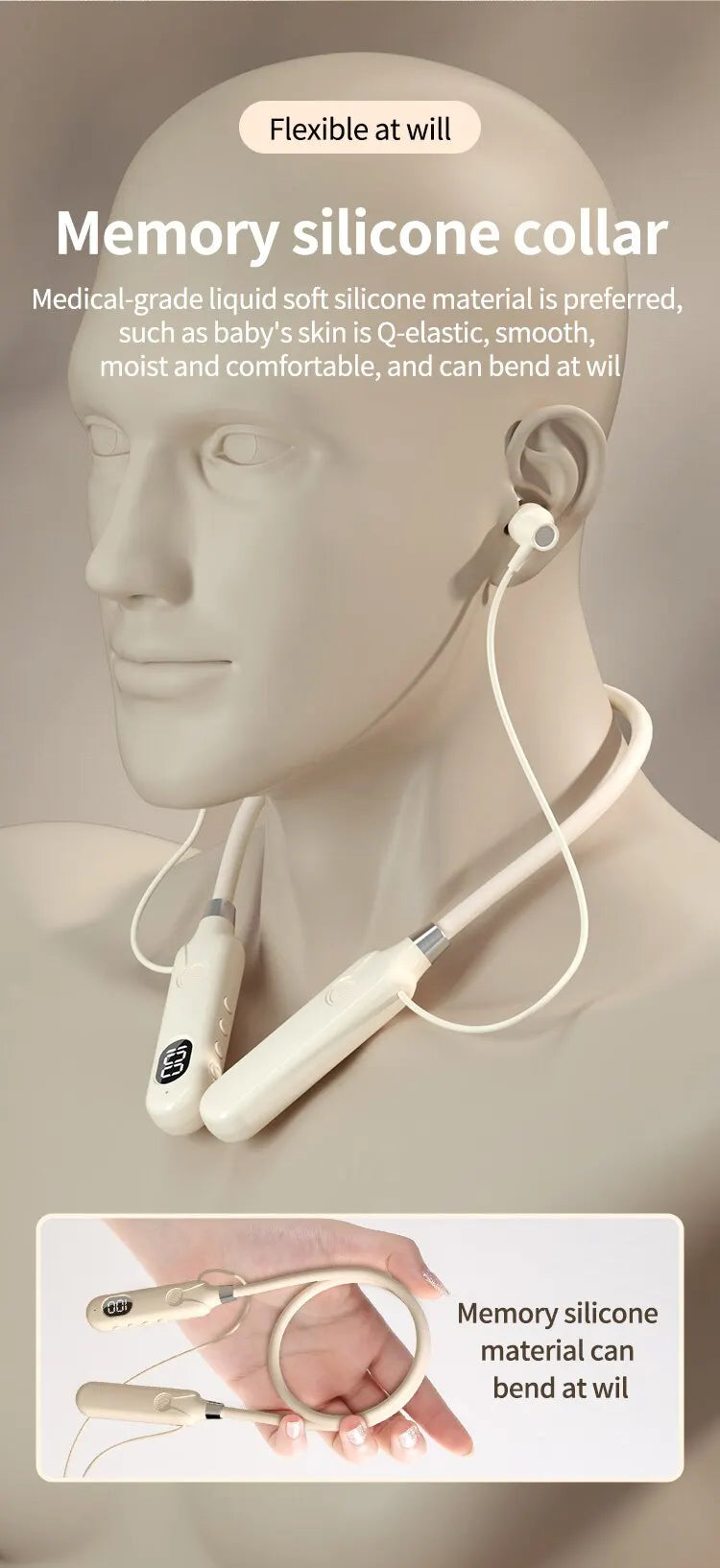 BT-12 Wireless Bluetooth Earphones Headphones Neckband Outdoor Sports Headset with Display Button Control Earbuds for Music