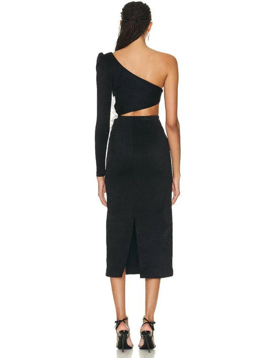 Formal attire Dresses: Women's One Shoulder Long Sleeve Hollow Out Flower